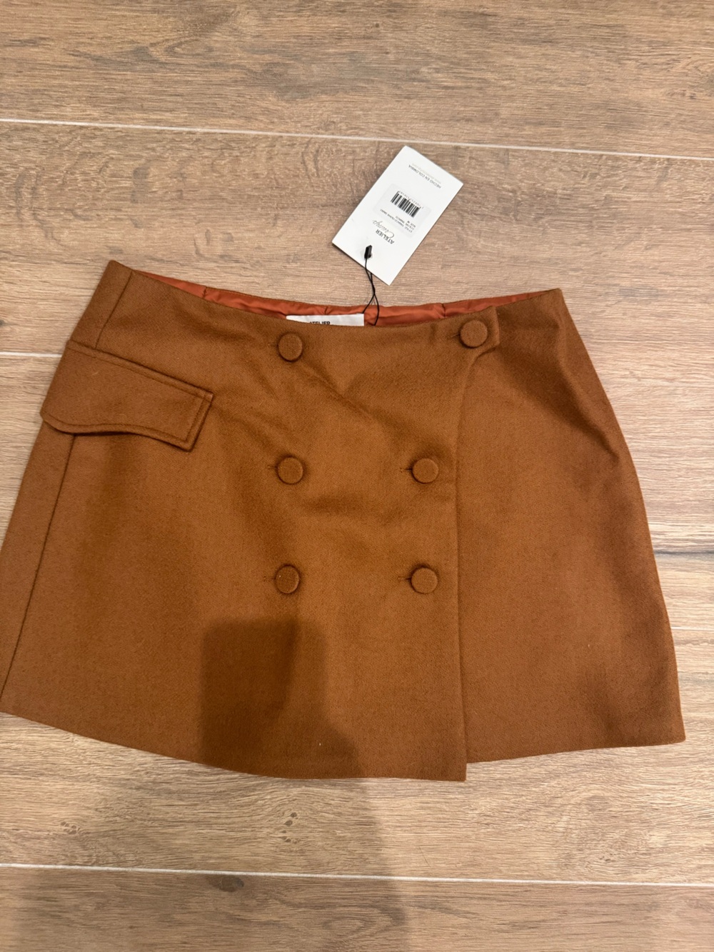 NWT Atelier Crump Camel Brown Wool Mini Skirt- tobacco color